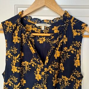 Navy blue & gold yellow floral sleeveless blouse